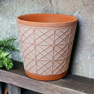 Small Terracotta Planter Raised Pattern With Brushed White 5 Inches Bohemian Pot